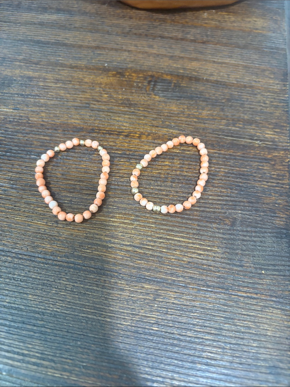 2 Shakti Coral Beaded Stretch Bracelets with gold beads